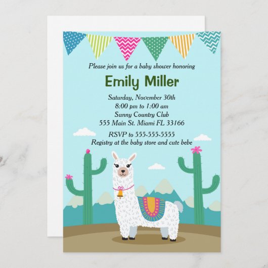 Alpaca Llama Baby shower uitnodiging (Voorkant / Achterkant)