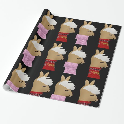 ALPACA LLAMA CHRISTMAS Wrapping Paper Cadeaupapier (Uitgerold)
