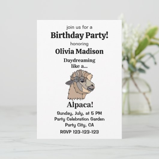 Alpaca Llama Funny Birthday Party Kaart (Staand voorkant)