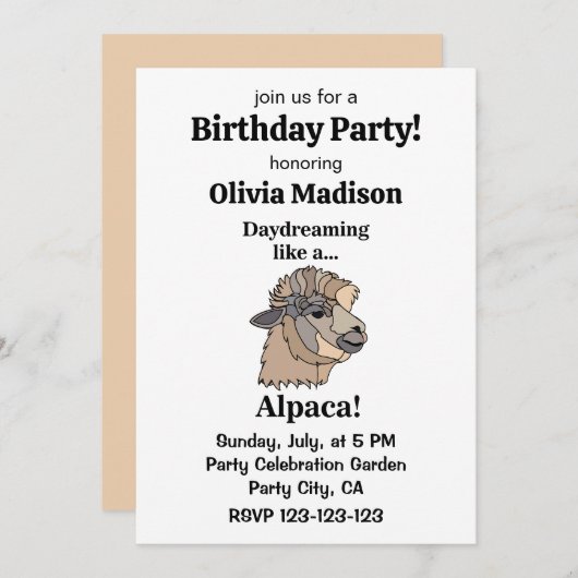 Alpaca Llama Funny Birthday Party Kaart (Voorkant / Achterkant)