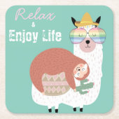 Alpaca/Llama met een sleuf Kartonnen Onderzetters (Voorkant)