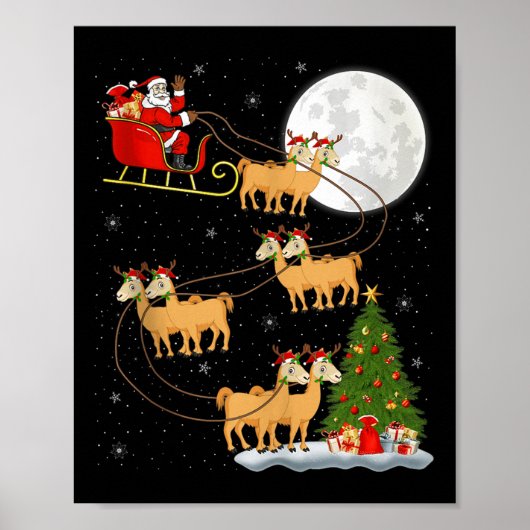 Alpaca Llama Santa Sleigh Flying Funny Magical Chr Poster (Voorkant)