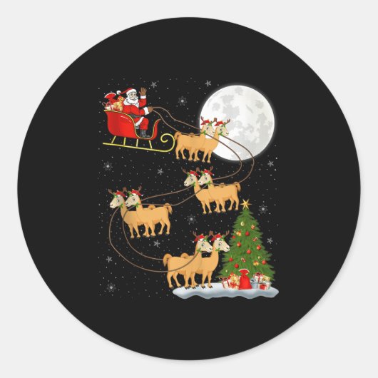 Alpaca Llama Santa Sleigh Flying Funny Magical Chr Ronde Sticker (Voorkant)