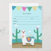 Alpaca llama Uitnodiging vult kinderverjaardag in (Voorkant / Achterkant)