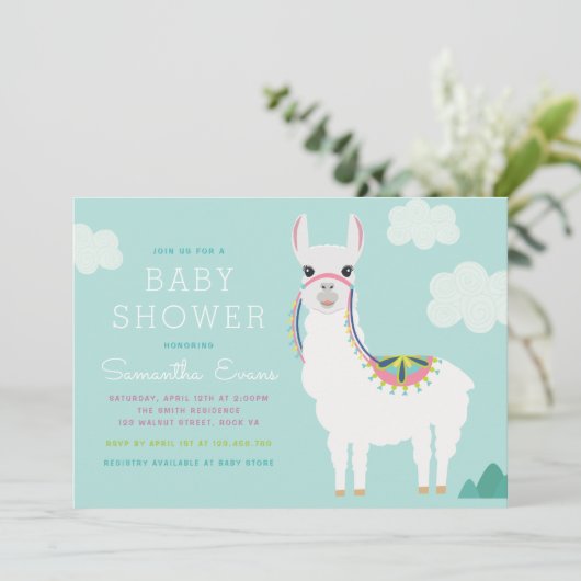 Alpaca Llama verjaardagsuitnodiging Baby shower Kaart (Staand voorkant)