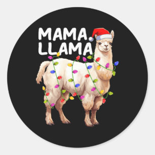 Alpaca Llama Xmas Verlichting Santa Hat Mama Llama Ronde Sticker