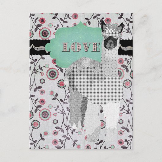 Alpaca Love Floral Briefkaart (Voorkant)