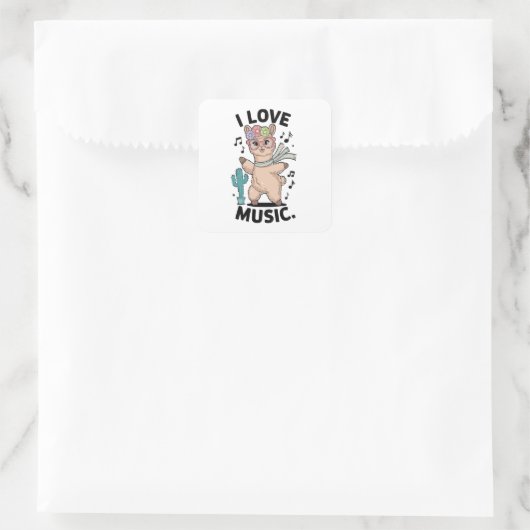 Alpaca love music vierkante sticker (Tas)