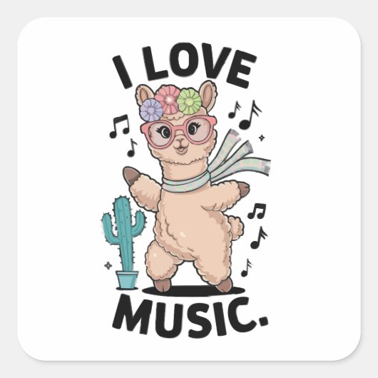 Alpaca love music vierkante sticker (Voorkant)