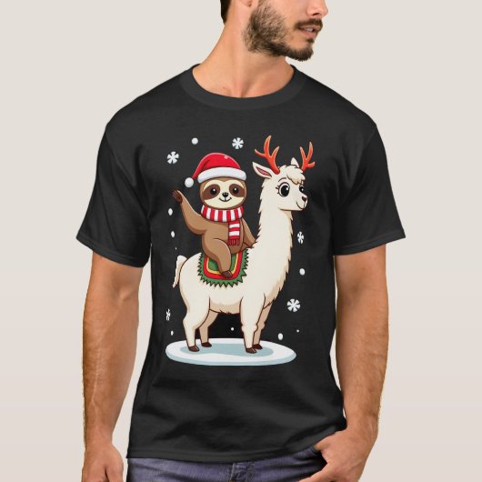 Alpaca Luiaard Kerstmis (3) T-shirt (Voorkant)