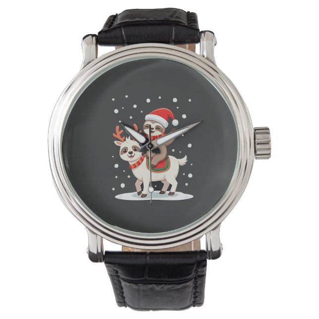 Alpaca Luiaard Kerstmis (4) Horloge (Voorkant)