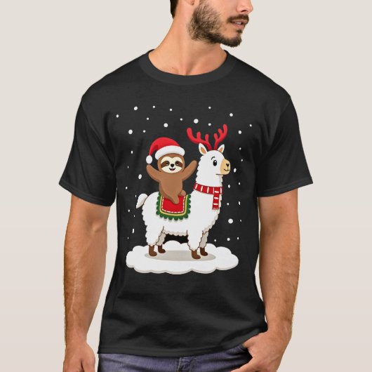 Alpaca Luiaard Kerstmis T-shirt (Voorkant)