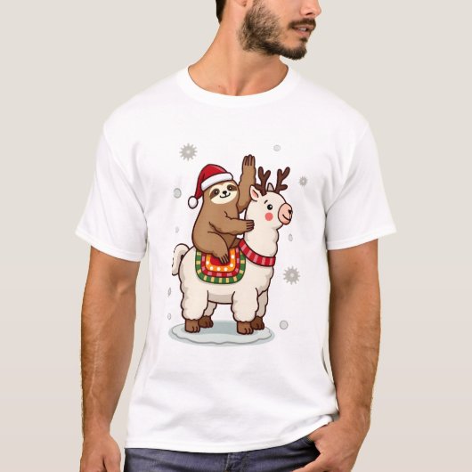 Alpaca Luiaard Kerstmis T-shirt (Voorkant)