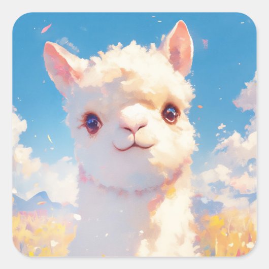Alpaca Meadow Moments Vierkante Sticker (Voorkant)