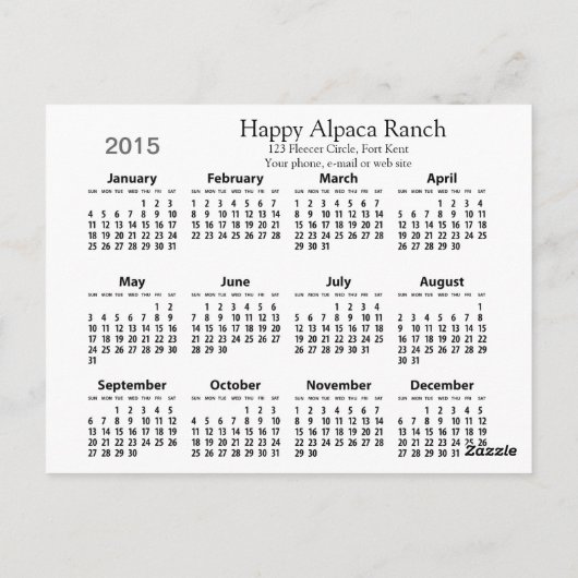Alpaca Melange-kalender ~ briefkaart (Achterkant)