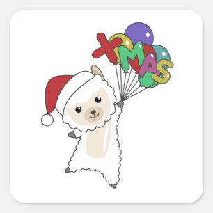 Alpaca Merry Winter Animals Alpacas Vierkante Sticker