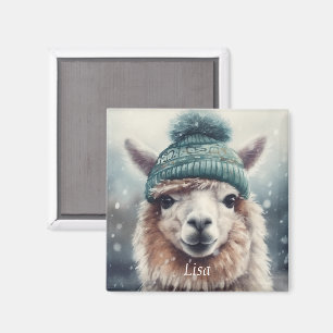Alpaca met blauwe beanie, aanpasbaar magneet