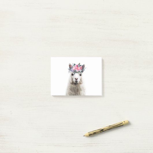 Alpaca met bloemen post-it® notes (Op bureau)