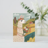 Alpaca met bloemen volkskunst briefkaart (Staand voorkant)