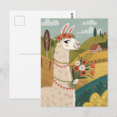 Alpaca met bloemen volkskunst briefkaart (Voorkant / Achterkant)