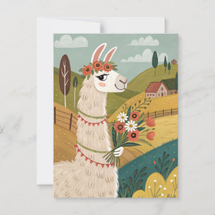 Alpaca met bloemen volkskunst briefkaart