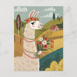 Alpaca met bloemen volkskunst briefkaart