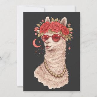Alpaca met bloemenkroon en rode zonnebril kaart