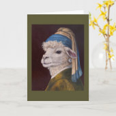 Alpaca met een Pearl Earring-kaart Kaart (Gele Bloem)