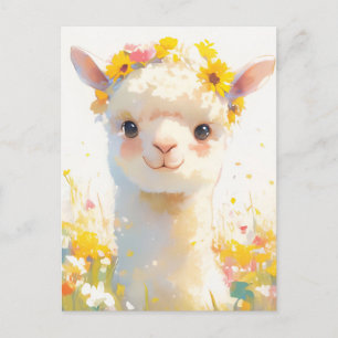 Alpaca met Gele Bloemenkroon Weide Briefkaart
