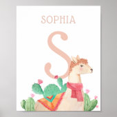 Alpaca Nursery Wall Art. Llama Kids Name & Initial Poster (Voorkant)