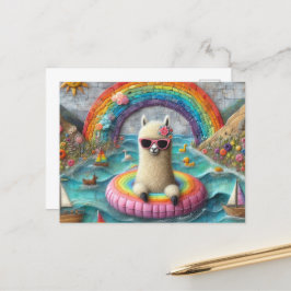 Alpaca op een Rainbow Color Float Briefkaart