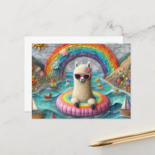 Alpaca op een Rainbow Color Float Briefkaart