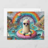 Alpaca op een Rainbow Color Float Briefkaart (Voorkant / Achterkant)