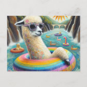 Alpaca op een Rainbow Color Float Briefkaart (Voorkant)