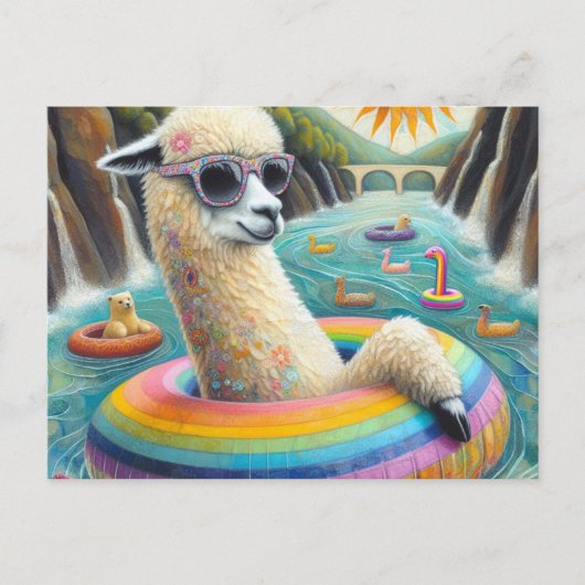 Alpaca op een Rainbow Color Float Briefkaart (Voorkant)