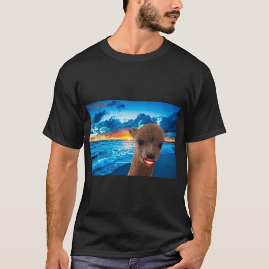 Alpaca op het strand bedankt t-shirt (Voorkant)