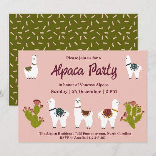 Alpaca Party Cactus Pink Birthday Kaart (Voorkant / Achterkant)