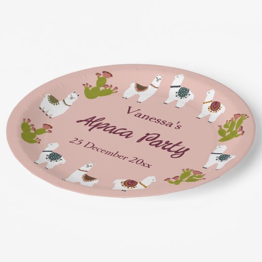 Alpaca Party Cactus Pink Birthday Papieren Bordje (Gekanteld)