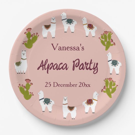Alpaca Party Cactus Pink Birthday Papieren Bordje (Voorkant)