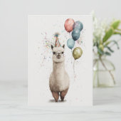 Alpaca Party Pet and Balloons Flat Wenskaart Bedankkaart (Staand voorkant)