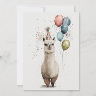 Alpaca Party Pet and Balloons Flat Wenskaart Bedankkaart