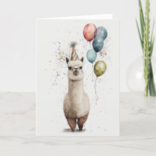 Alpaca Party Pet and Balloons Folded Wenskaart Bedankkaart