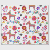 Alpaca Pinata en Flowers Wrapping Paper Cadeaupapier (Vlak)