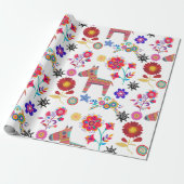 Alpaca Pinata en Flowers Wrapping Paper Cadeaupapier (Uitgerold)