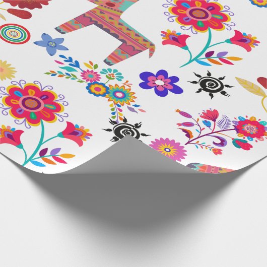 Alpaca Pinata en Flowers Wrapping Paper Cadeaupapier (Hoek)