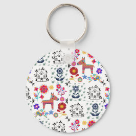 Alpaca Pinata met blauw huis en bloemen Sleutelhanger