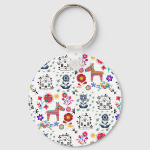 Alpaca Pinata met blauw huis en bloemen Sleutelhanger