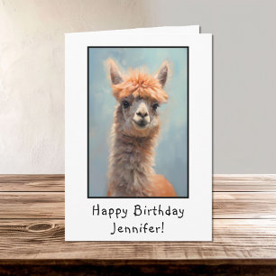 Alpaca Portret Gelukkige Verjaardag Naam Kaart