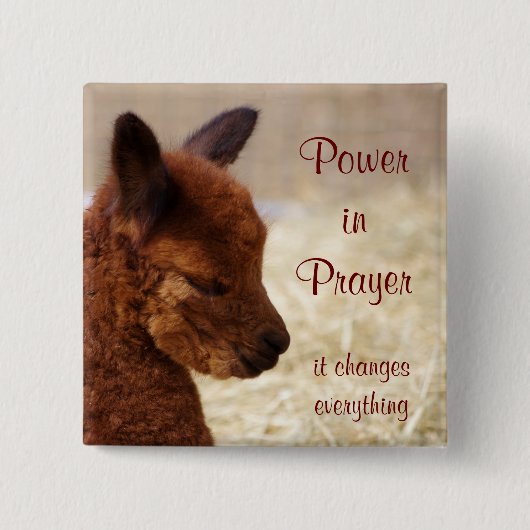Alpaca Prayer Pin Vierkante Button 5,1 Cm (Voorkant)