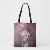 Alpaca Red Glasses, Lavdr to Blk Glitter, DIY Name Tote Bag (Voorkant)